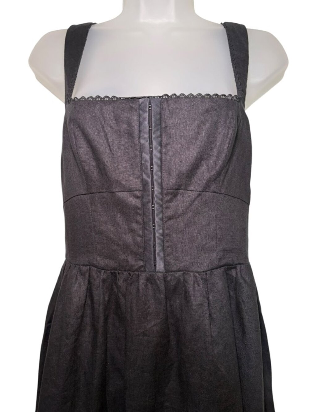 O.P.T Marina Black Linen Midi Dress Smocked Back Size 4 NWT - Picture 3 of 6